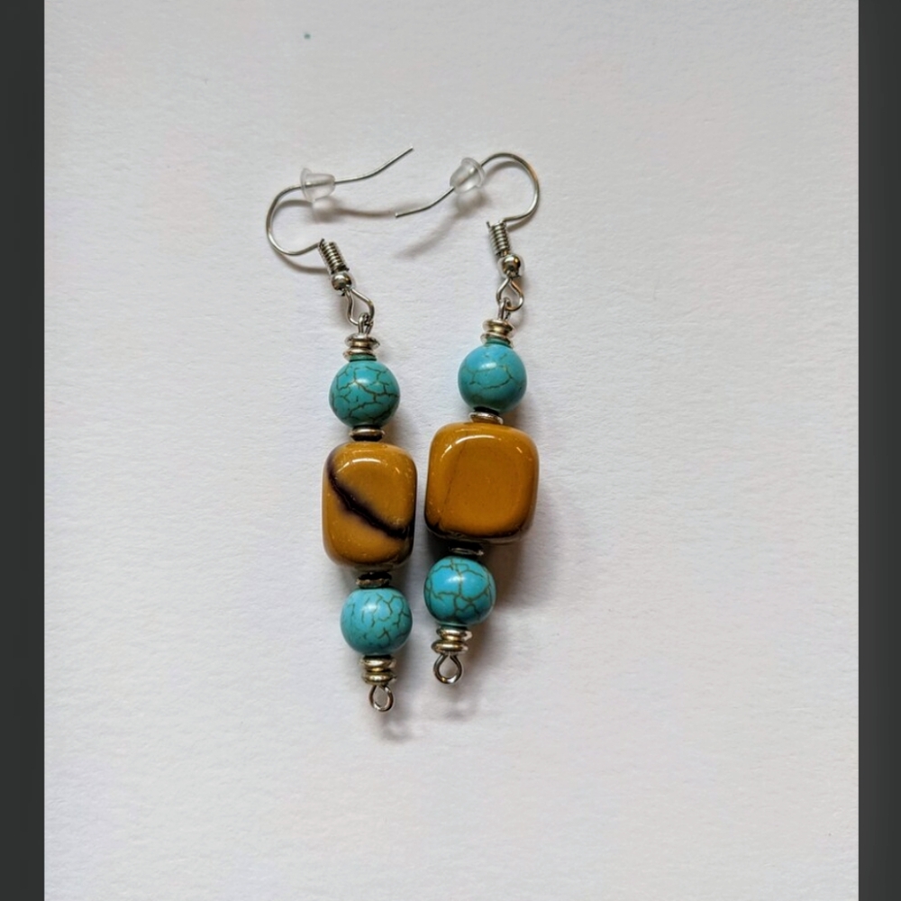 Yellow Jasper and Turquoise Earrings